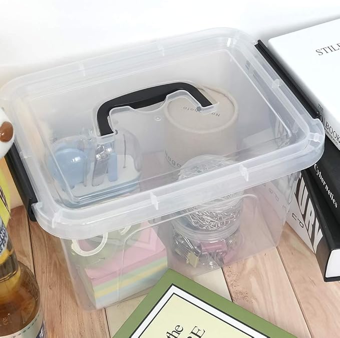 4-Pack Clear Storage Boxes, 5 L Plastic Storage Latch Box