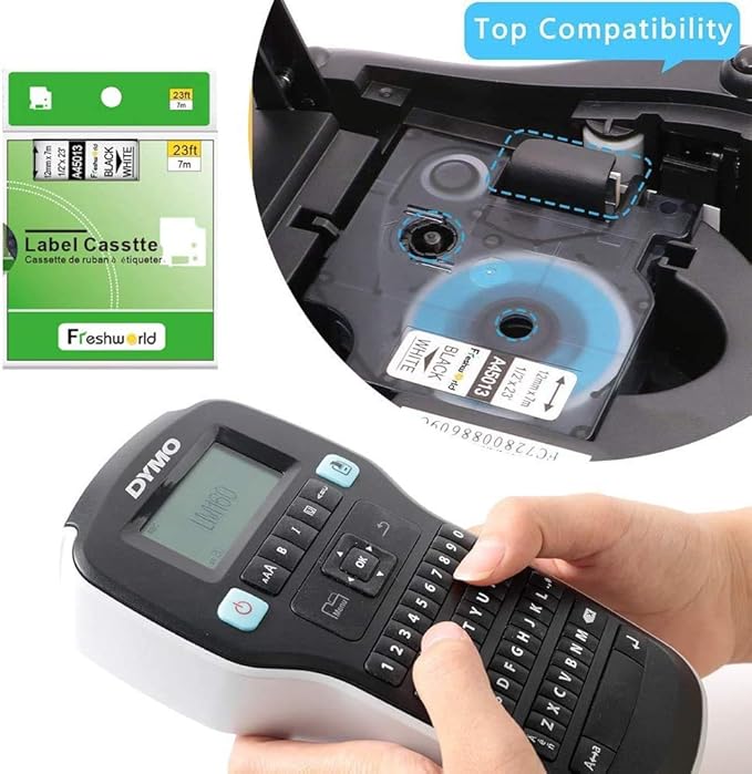 Freshworld 6-Pack Compatible with Dymo D1 Label Tape Replace for DYMO Label Maker Refills D1 45013 45010 45016 45017 45018 45019 Refills, for LabelManager 160 280 PnP 360D 210D 420P, 1/2 Inch x 23 Ft