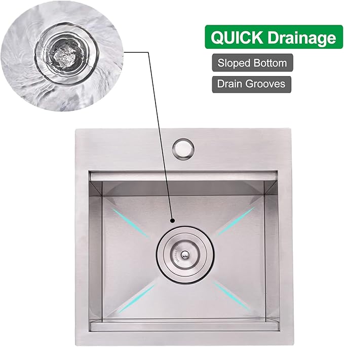 Bar Sink, 15 x 15 Inch Bar Sink Drop In, Stainless Steel Square Topmount Workstation Small Kitchen Sink, Single Bowl Kitchen Sink for Office Laundry Wet Bar Prep RV Outdoor Yard