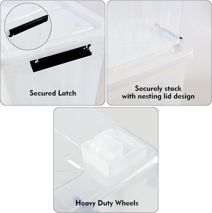 50L Stackable Storage Bin with Lid, Plastic Container with Heavy Duty Latches to Organize, Clear, 4-Pack
