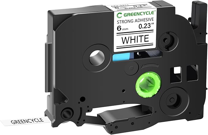 GREENCYCLE Extra Strength Adhesive Black on White Label Tape Compatible for TZE-S211 TZS211 AZES211 1/4" 6mm for PT-E550W PT2430PC 1890C PT-D210 PTP300BT PT-1010 PTH100 PTH110 D200-100 Pack