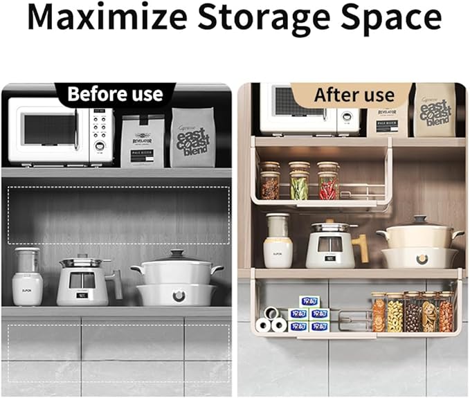 Expandable Under Shelf Basket Organizer, Under Shelf Storage, Hanging Baskets Under Cabinet for Pantry Kitchen Cupboard Desk Counter Bookshelf Space Saver Heavy Duty Slide-in (Black, 2 Pack)