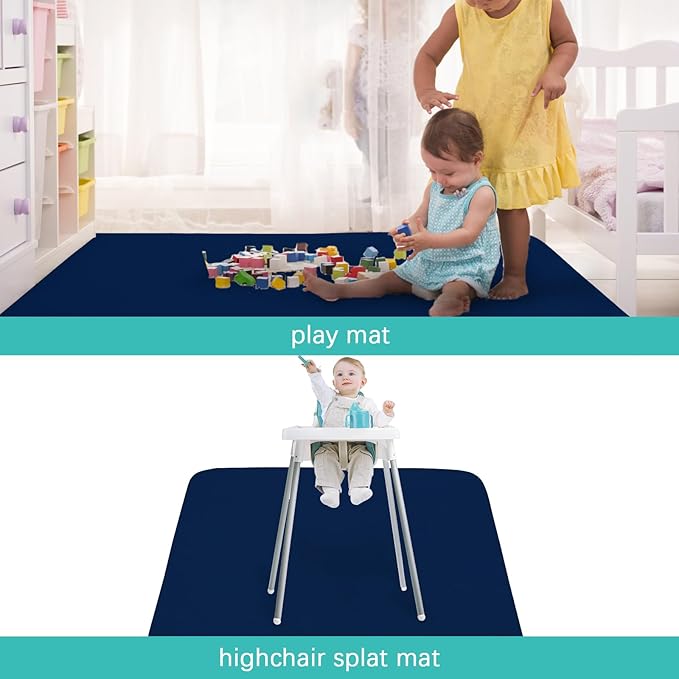 Splat Mat 2 Pack for Under High Chair & Arts & Crafts & Eating Mess, Waterproof 42''×46'' Baby Playtime Anti-Slip High Chair Mat for Floor or Table, Reusable & Portable Splash Mat for Under High Chair