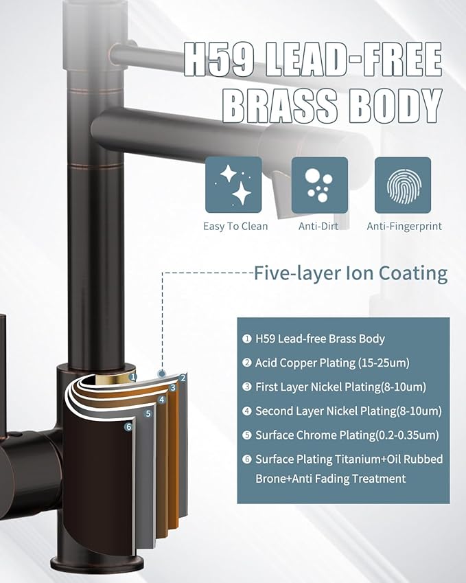 Kitchen Faucets, Oil Rubbed Bronze Kitchen Faucet, Pull Down Kitchen Sink Faucet with Sprayer, Commercial Stainless Steel Spring Faucets for Kitchen Sinks, Single Handle with High Arc Spring