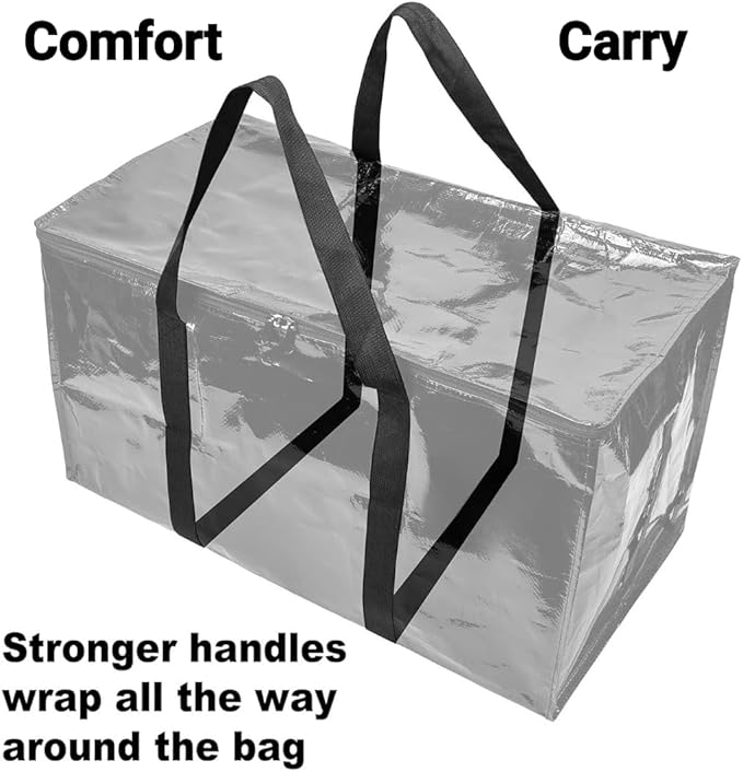 BAG-THAT! 10 - Pack Heavy Duty Large Moving Bag with Strong Zipper and Comfortable Handles Durable & Sturdy Large Storage Bags Totes Bins Packing Moving Boxes College Supplies for Packing