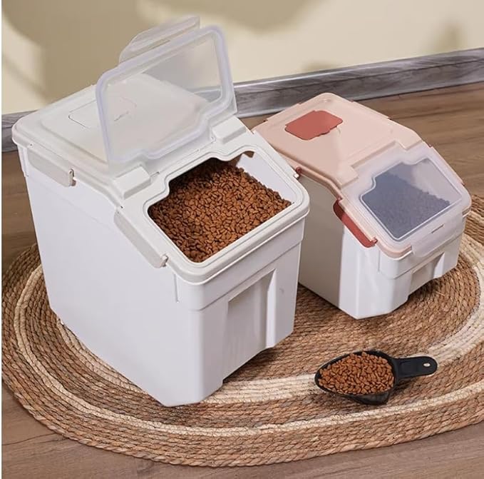 50 lb Flour Storage Container, 2 Pack Rice Storage Container with Measuring Cup/Wheels Seal Locking Lid for Flour, Rice, Grain, Cereal, Dry Food Dispenser Organizer Storage Bin (Grey)