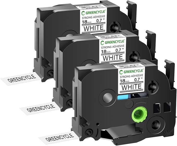 GREENCYCLE Extra Strength Adhesive Black on White Label Tape Compatible for TZE-S241 TZS241 AZES241 3/4" 18mm for PT2730, PTD400, PTD400AD, PTD400VP, PT-D450, PTD600, PTP700, PTP710BT-3 Pack