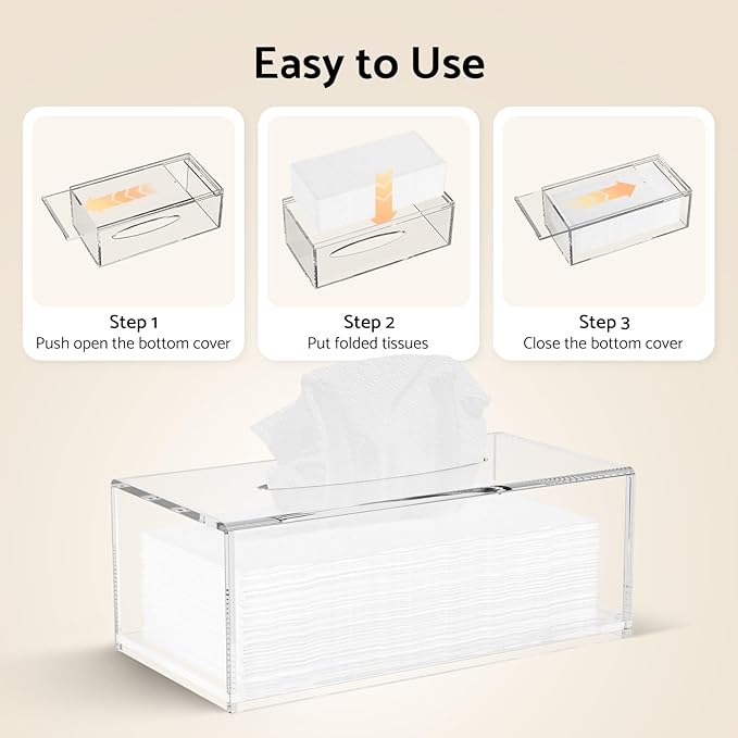 HIIMIEI Acrylic Tissue Box Cover, Rectangle Tissue Holder with Bottom Magnet, Modern Napkin Dispenser for Home Office Restaurant Clear