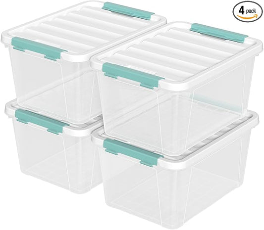 4-Pack 20 Quart Clear Storage Bins, Stackable Plastic Storage Latches Box/Containers with Lid