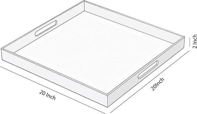 KEVJES Clear Acrylic Serving Tray with Handles-Butler Trays for Coffee Table, Snacks,Breakfast in Bed, Kitchen Countertop,Vanity,Makeup Organizer,Ottoman (Clear, 20x20 Inches)