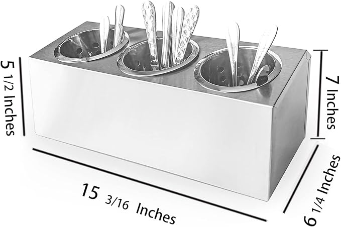 overstockedkitchen Flatware Organizers Stainless Steel Cylinder Flatware Silverware Utensil Holder Organizer Caddy (3 holes)