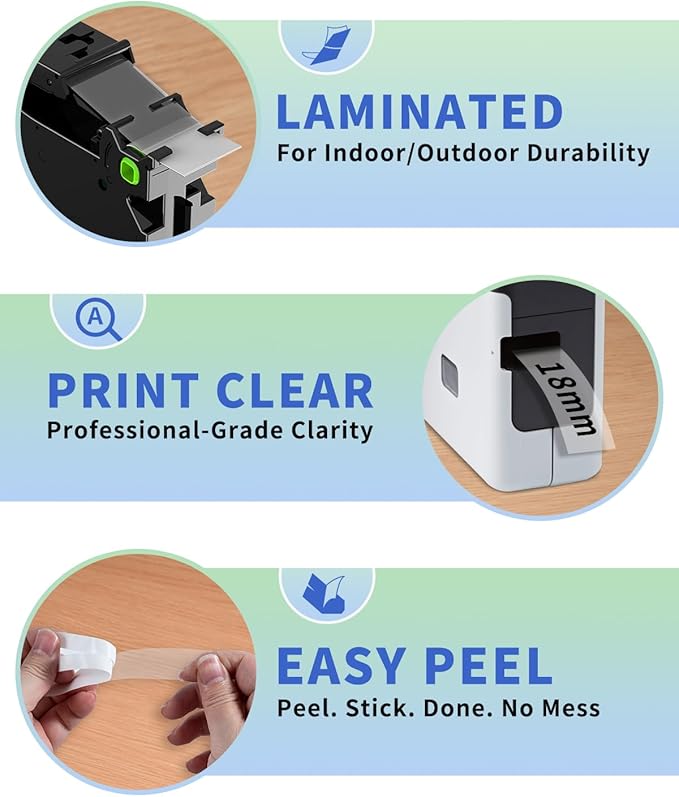 Oozmas TZe-141 TZe141 TZ Tape 18mm 0.7 Laminated Clear Replacement for Brother P-Touch Label Tape 18 mm P Touch 3/4 Inch Compatible PT-D400 D610BT PT-P700BT Label Maker Tape Refills, 4 Pack
