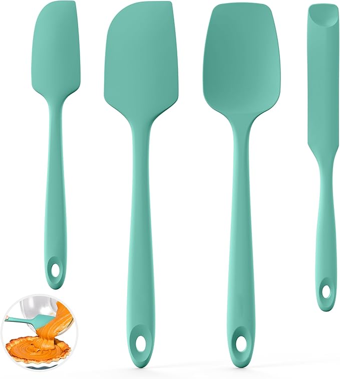 U-Taste 600ºF Heat Resistant Silicone Spatulas: Flexible Food-Grade Silicon Baking Scraper, Kitchen Cooking Mixing Utensils with Upgraded Sturdy Handle Tip for Nonstick Cookware (4-Pc., Teal)