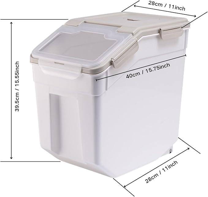 50 lb Flour Storage Container, 2 Pack Rice Storage Container with Measuring Cup/Wheels Seal Locking Lid for Flour, Rice, Grain, Cereal, Dry Food Dispenser Organizer Storage Bin (Grey)