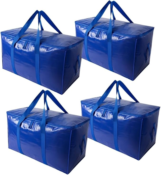 Extra Large Moving Bags with Zippers & Carrying Handles, Heavy-Duty Storage Tote Moving Boxes for Space Saving (4)