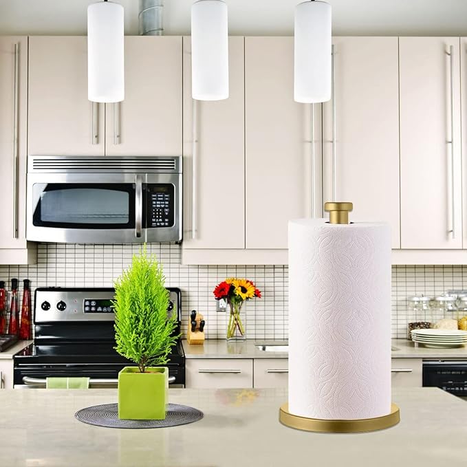 GWGTHZ Stainless Steel Gold Paper Towel Holder Countertop for Kitchen Bathroom, Standing Paper Towel Holder with Weighted Base.