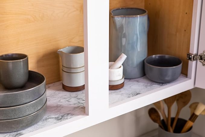 Smooth Top EasyLiner for Cabinets & Drawers - Easy to Install & Cut to Fit - Shelf Paper & Drawer Liner Non Adhesive - Non Slip Shelf Liner for Kitchen & Pantry - 12in. x 24ft. - Gray Marble