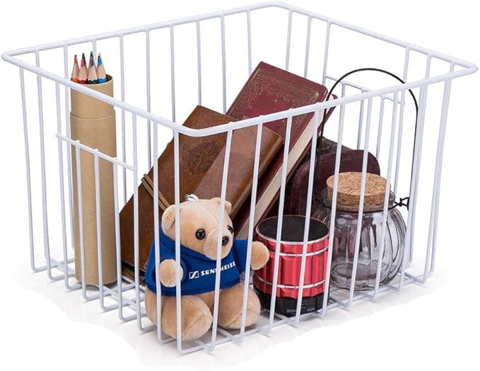 SANNO Freezer Baskets Pantry Wire Storage Basket Bins, Refrigerator Organizer Baskets Food Storage Bin with Handles for Cabinets, Pantry, Closets, Bedrooms - Set of 2