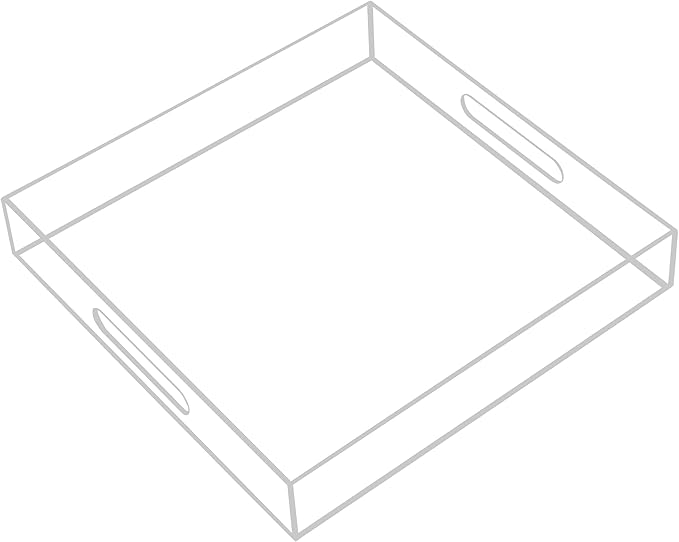 KEVJES Clear Acrylic Serving Tray with Handles-Butler Trays for Coffee Table, Snacks,Breakfast in Bed, Kitchen Countertop,Vanity,Makeup Organizer,Ottoman (Clear, 12x12 Inches)