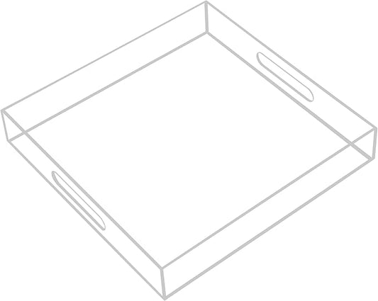 KEVJES Clear Acrylic Serving Tray with Handles-Butler Trays for Coffee Table, Snacks,Breakfast in Bed, Kitchen Countertop,Vanity,Makeup Organizer,Ottoman (Clear, 12x12 Inches)