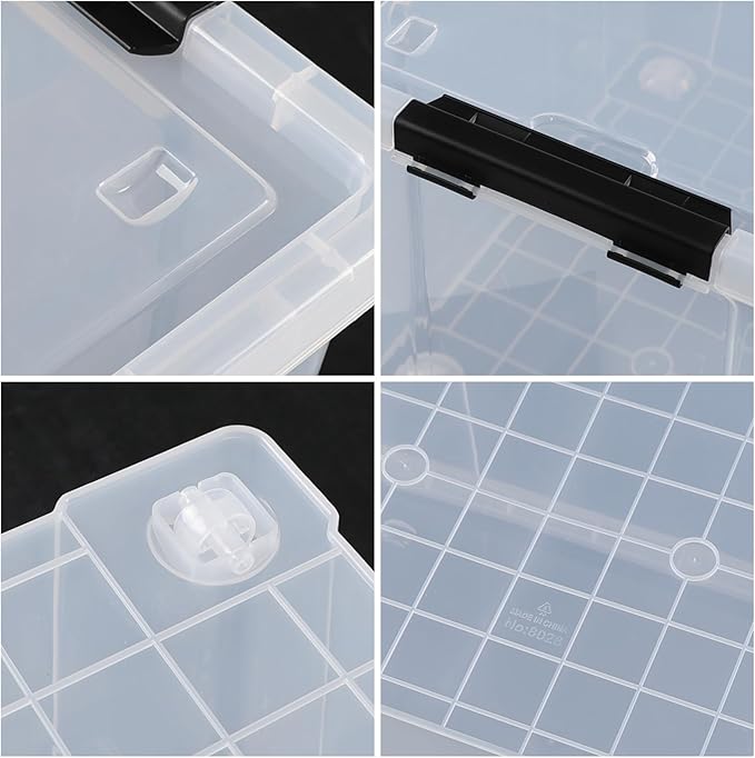 Obstnny 50 Quart Clear Latching Container Bin, 4 Pack Plastic Storage Bin with Wheels