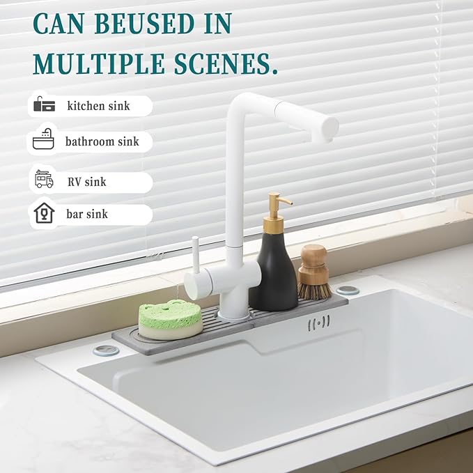 Stone Faucet Mat for Kitchen Sink, kitchen sink splash guard for Bathroom Counter,15.7 Inch Light Grey Diatomite water-Absorbing Drying Stone Mat, Sink faucet Stone Tray Protector