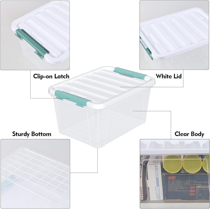 4 Pack 20 Quart Plastic Organizer Bins with Lids, Multi-use Clear Latching Storage Boxes