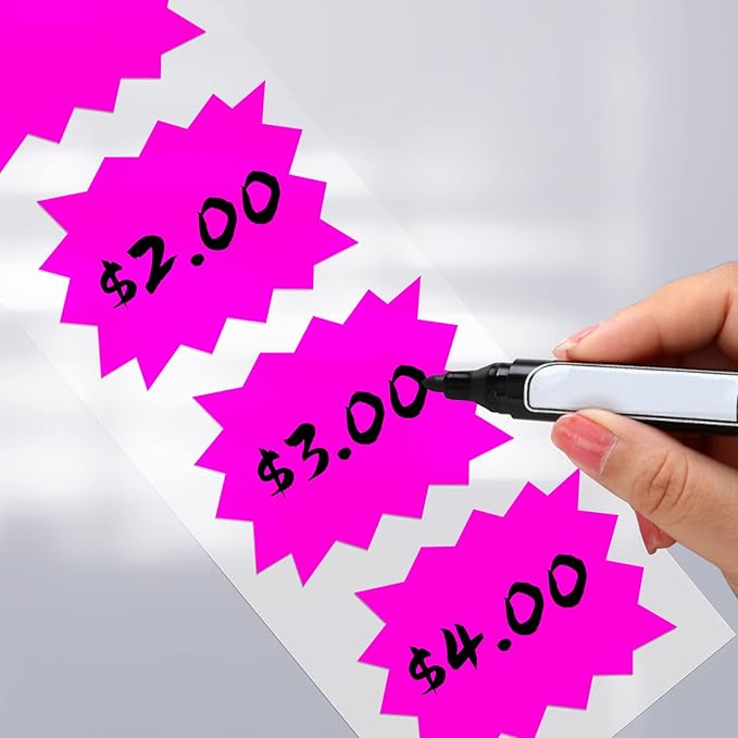Price Tags Stickers Purple 4 x 3 Inches Self-Adhesive Large Sale Sticker Starburst Signs Removable Waterproof Labels for Retail Store Market Business 500 PCS