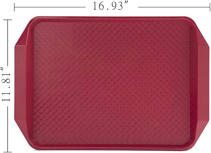 Eslite Plastic Fast Food Serving Tray,16.95 by 11.82-Inch,Set of 12 (Red)