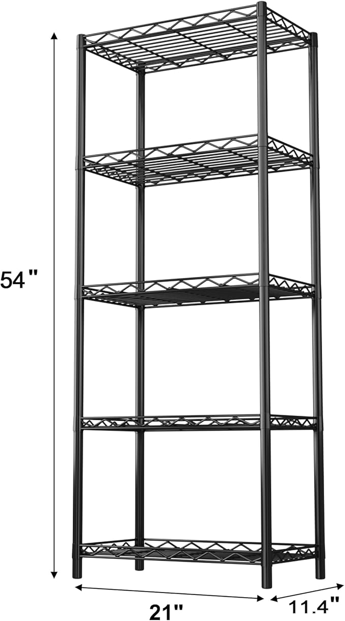 HOMEFORT 5-Tier Wire Shelving 5 Shelves Unit Metal Storage Rack Durable Organizer Perfect for Pantry Closet Kitchen Laundry Organization in Black