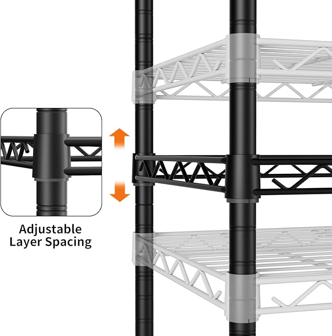 SINGAYE 4 Small Shelves Storage Shelf Wire Shelving Unit Metal Shelf Adjustable Organizers Storage Shelving with Wheels for Bathroom Laundry Room Kitchen Pantry11.5”D x 17.5”W x 30.5”H Black
