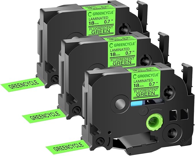 GREENCYCLE Compatible for Brother P-Touch Label Tape TZe-D41 18mm 0.7" Laminated Green TZeD41 TZ-D41 TZe TZ 3/4 inch Black on Fluorescent Green Label Tape for PT-D410 PT-D400 PT-D600, 3 Pack