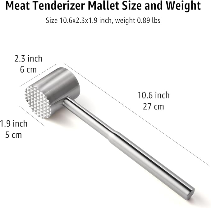 Yoofei Stainless-Steel Meat Tenderizer Mallet - Meat Tenderizer Tool for Pounder Chicken, Beef, Steak, Pork, Dual-Sided with Ergonomic Handle, Kitchen Gadgets and Essentials Cooking Accessories