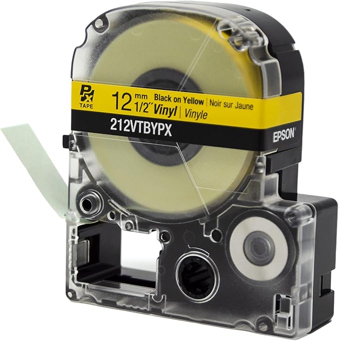 LABELWORKS 212VTBYPX Tape Cartridge - Black on Yellow Flexible and Durable Vinyl Industrial Label Maker Tape - 1/2" (12MM) Wide, 22.9 ft