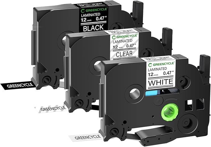 GREENCYCLE Compatible for Brother P-Touch Label Tape TZe-131 TZe-231 TZe-335 12mm 0.47" Laminated TZe TZ 1/2'' Black on Clear/White and White on Black Label Tape for PT-D210 PT-D400 PT-D200, 3 Pack