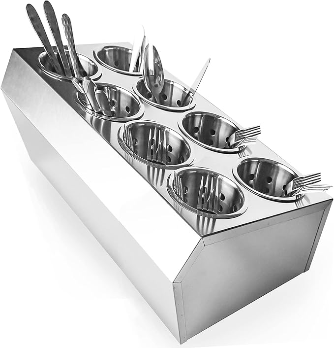 overstockedkitchen Flatware Organizers 8-Hole Stainless Steel Cylinder Flatware Silverware Utensil Holder Organizer Caddy