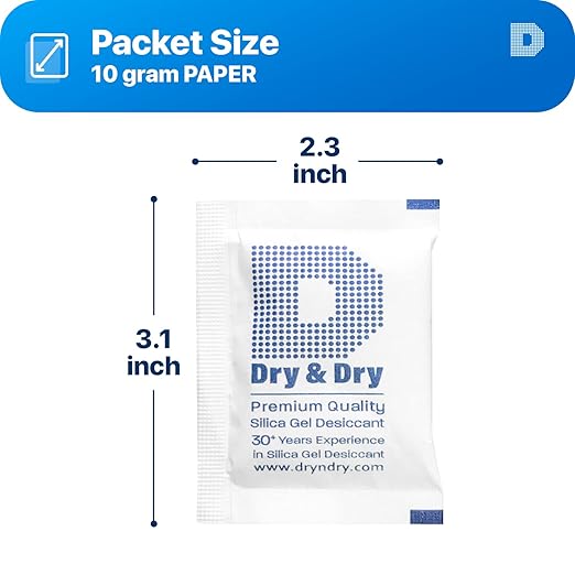 Dry & Dry 10 Gram [100 Packets] Silica Gel Packets Silica Gel Desiccants, Silica Gel Packs - Rechargeable (Food Safe) Silica Gel Packets, Silica Packets
