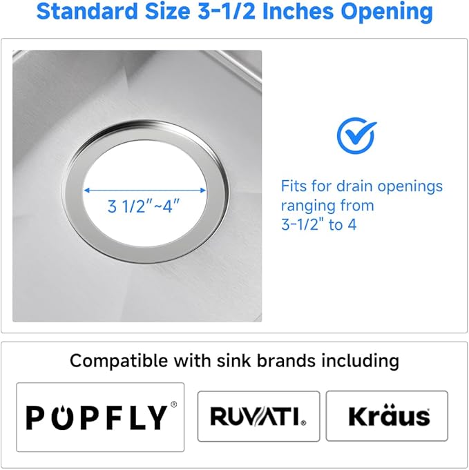 POPFLY 3-1/2 Inch Sink Drain Assembly Brushed 304 Stainless Steel Removable Deep Strainer Basket, Rust-Proof & Easy Install with Sealing Lid＆Tailpiece, for Home/Bathroom/Commercial Sinks