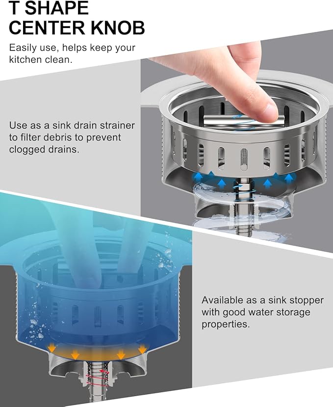 BOTEMY B9171 Kitchen Sink Drain 3 1/2 Inch Kitchen Sink Drain Strainer Assmebly Kit Stainless Steel Sink Strainer Basket/Drain Stopper for 3.5'' Standard American Drain Hole (Brushed)
