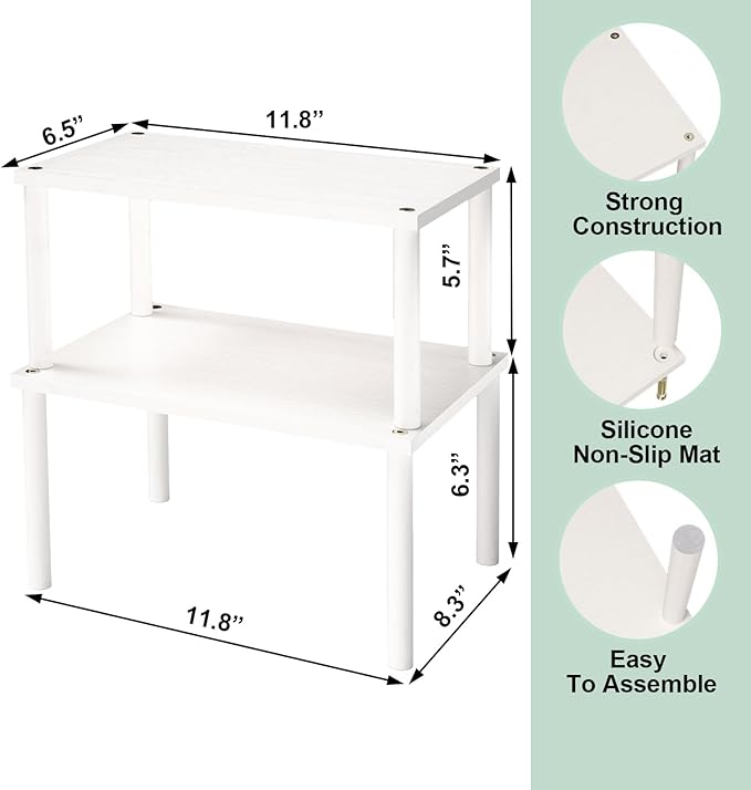VERTORGAN Cabinet Organizer Shelf(Set of 2),Kitchen Counter Shelves,Bamboo Spice Rack Countertop and Cabinet,Stackable Expandable,Medium,(White)