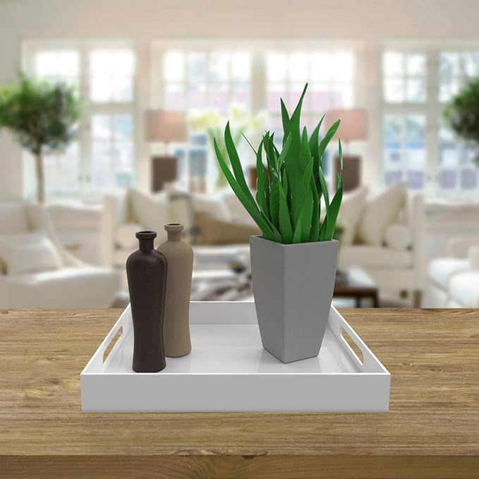 Vale Arbor White Acrylic Serving Tray for Vanity, Bathroom, Outdoor, Food and Décor with Handles (Rectangle, Small)