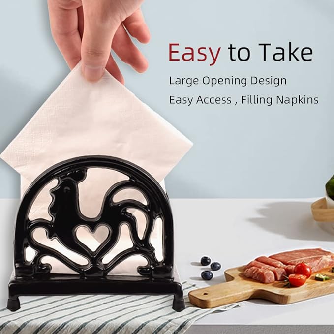 MINLUFUL Vintage Metal Napkin Holder, Heavy Cast Iron Napkin Holder Organizer for Kitchen Restaurant Home Décor, Black