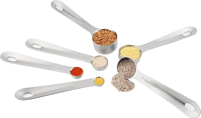 Viwehots Measuring Spoons Set 6 with Flat Bottom, 18/8 Stainless Steel Measuring Spoons Set for Dry & Liquid, Metric & US Markings Measuring Tools for Kitchen & Baking