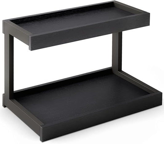MARTY 2 Tier Spice Rack Organizer for Countertop, 15.8''L Coffee Station/Bathroom Organizer Countertop, Counter Shelf Desktop Storage Organizer for Kitchen, Bedroom, Office (Black)