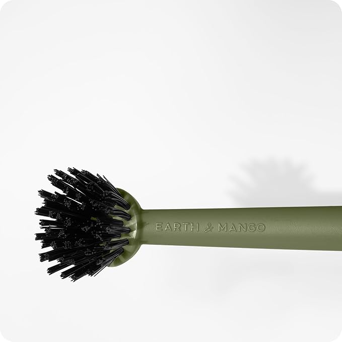 Earth & Mango Magnetic Dish Brush – Dish Scrubber with Built-in Scraper – Snaps to Sink, Dries Fast, Declutters Your Counter (Moss Green)