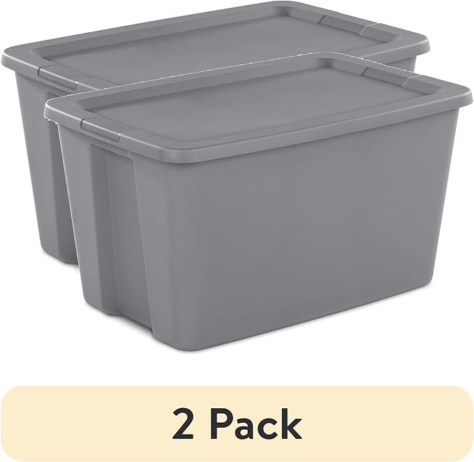 30-Gallon Storage Bins with Lids (2-Pack) – Heavy-Duty, Stackable Plastic Totes for Garage, Basement, Outdoor & Home Organization, Grey Weatherproof Containers