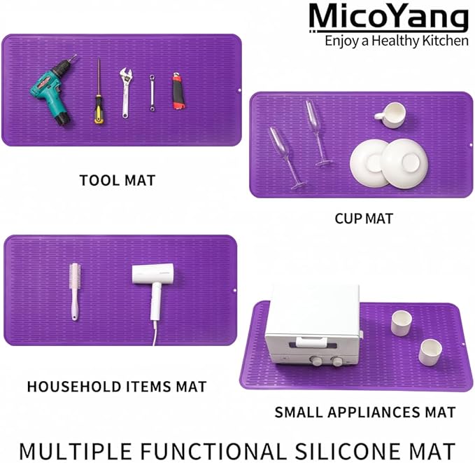 Silicone Dish Drying Mat for Multiple Usage,Easy clean,Eco-friendly,Heat-resistant Silicone Mat for Kitchen Counter or Sink,Refrigerator or Drawer Liner Purple 5XL 36inches x 18inches