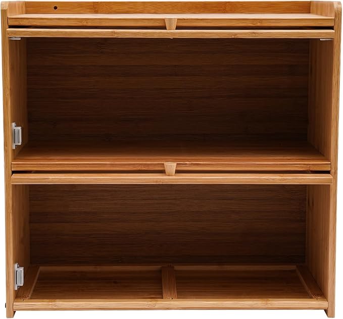 Storage Cabinet, Natural Bamboo Storage Bins and Boxes Organizer, Acrylic Door 2-Tier Design Vertical Storage Space Countertop Storage Cabinet, Deck Mounted Open Top Floor Kitchens Cabinets