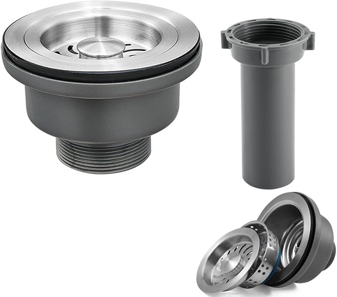 3-1/2'' ﻿Kitchen Sink Drain Kit Sink Drain Basket Sink Drain Assembly 304 Stainless Steel Sink Strainer Basket Stopper for Home Standard Kitchen Sinks （1 1/2" Tailpiece）