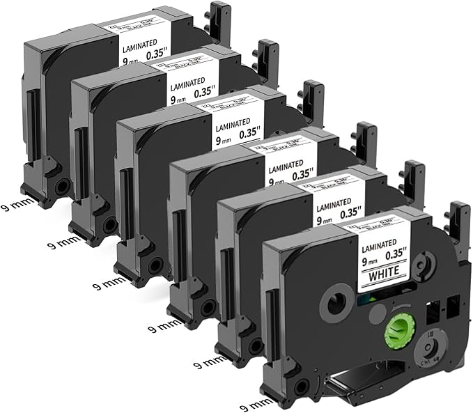 MarkDomain 6-Pack Compatible Brother P Touch 9mm Label Tape TZe-221 TZe221 Laminated 0.35" 26.2ft (9mm x 8m) Black on White Work with Ptouch PT PT-D210 PT-D220 PT-D200 PT-H110 PT-D400 PT-D610BT